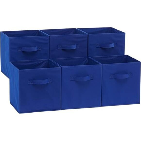 Fabric storage bins set of 6 navy blue cube organizers collapsible cloth baskets - Picture 8 of 8